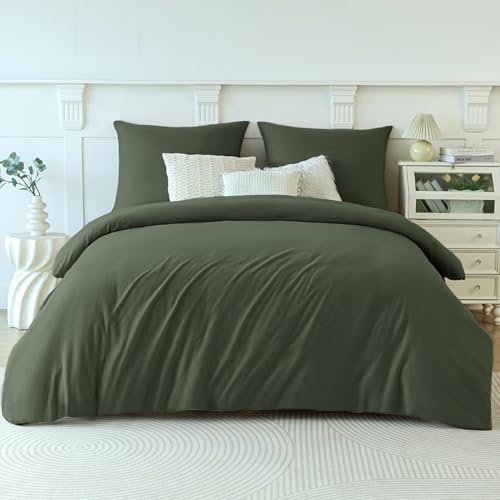 Soifox Winter Thermo Fleece Bettwäsche 200x220 Olivgrün, Flauschige und Warme Cashmere Touch Bettbezug + Kissenbezug 2er Set 80x80 cm mit Reißverschluss von Soifox