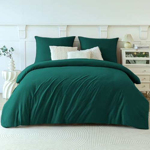 Soifox Winter Thermo Fleece Bettwäsche 220x240 Dunkelgrün, Flauschige und Warme Cashmere Touch Bettbezug + Kissenbezug 2er Set 80x80 cm mit Reißverschluss von Soifox