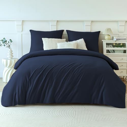 Soifox Winter Thermo Fleece Bettwäsche 220x240 Marineblau, Flauschige und Warme Cashmere Touch Bettbezug + Kissenbezug 2er Set 80x80 cm mit Reißverschluss von Soifox