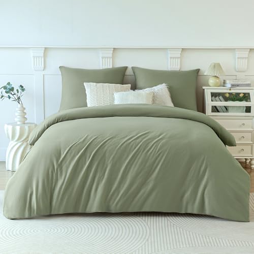 Soifox Winter Thermo Fleece Bettwäsche 220x240 Salbeigrün, Flauschige und Warme Cashmere Touch Bettbezug + Kissenbezug 2er Set 80x80 cm mit Reißverschluss von Soifox