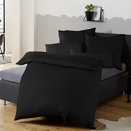 Soifox Bettwäsche 155x220 Schwarz bettwäsche-Sets aus Mikrofaser bügelfrei & knitterfrei - 1 mal Bettbezug + 1 mal 80x80cm Kissenbezug mit Reißverschluss von Soifox