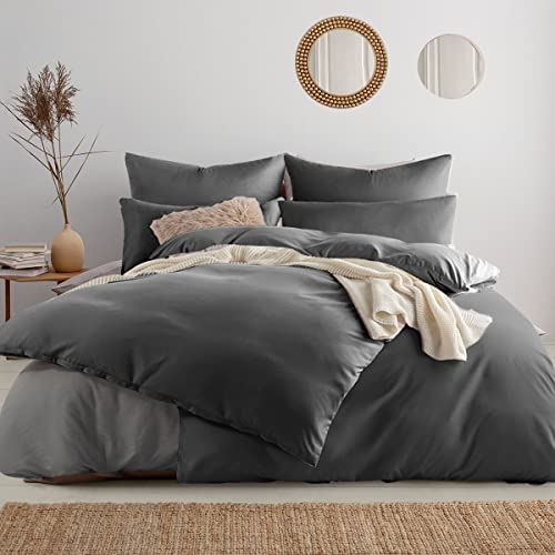 Soifox bettwäsche 135x200 6teilig Anthrazit- 2 Bettbezüge 135x200 + 2 Kissenbezüge 80x80 + Kissenbezüge 2er Set 40x80 Weich und bügelfrei Mikrofaser mit Reißverschluss (6 TLG. 135 x 200 cm, Anthrazit) von Soifox