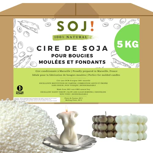Sojawachs für gegossene Kerzen und Fondant in Tabletten, Wachs für Kerzen ohne Gentechnik, 100 % natürlich und vegan, Herstellung von pflanzlichen Kerzen, verpackt in Frankreich (5 kg) von Soj
