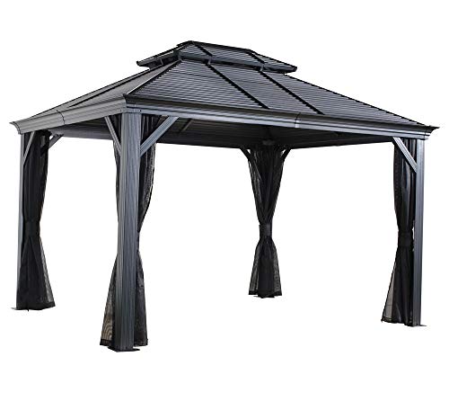 Sojag Pavillon Mykonos 484 cm x 364 cm x 306 cm (L × B × H) Terrassenüberdachung 12 x 16 inkl. Moskitonetz – Farbe: anthrazit von Sojag