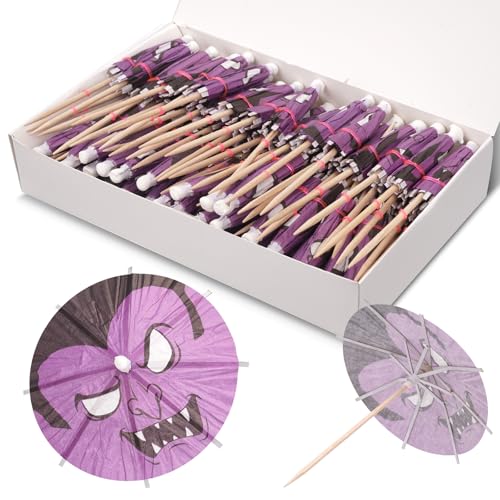Halloween-Vampir-Getränke-Regenschirme, bunte Papierschirme für Getränke, Cocktailspieße, Obst, Cupcake-Topper, Stäbchen für Sommerpartys, Dekorationen, 100 Stück von Sokfone