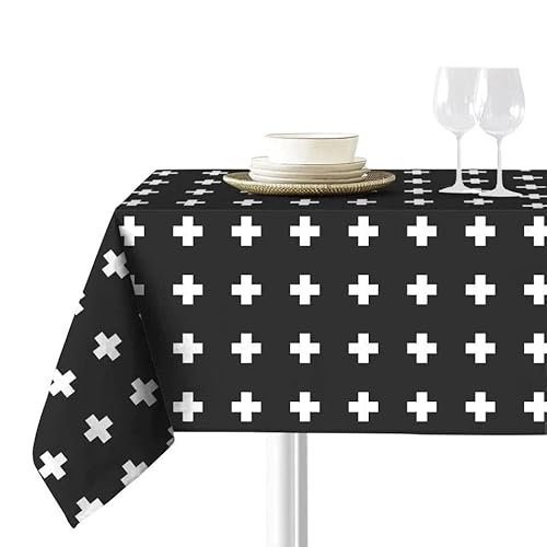 Sokios. Schwarze Kreuz-Tischdecke, hergestellt aus feinem Chenillegarn aus 100% Polyester, knitterfrei, farbecht und schrumpft Nicht. Rund (Ø200) von Sokios