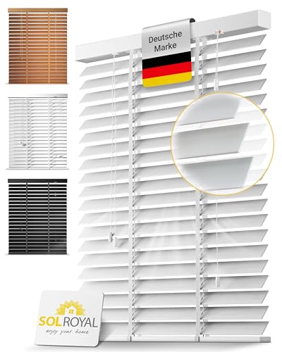 Sol Royal Holzjalousie 50 mm Lamellen extra breit – Fensterjalousie 80x180 cm Holzrollo einfache Montage Wand & Decke – Blickschutz Jalousie Fenster & Tür Massivholz Echtholz Rollo in Weiß – BE5 von Sol Royal