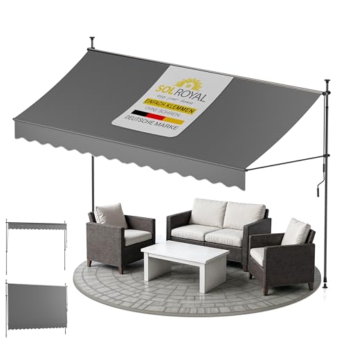 Sol Royal Klemmmarkise 4m breit ohne Bohren – Klemm-Markise mit Handkurbel Balkon Terrassen Sonnenschutz - Standmarkise Anthrazit UV-Beständig Balkonmarkise zum Klemmen Witterungsbeständig BM3 von Sol Royal