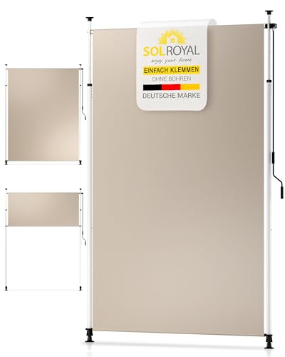 Sol Royal Klemmmarkise Senkrechtmarkise außen – Vertikalmarkise 100x310cm Sichtschutz & Sonnenschutz Balkon Markise ohne Bohren – Windschutz Garten Terrasse Handkurbel Beige Wasserdicht KM5 von Sol Royal