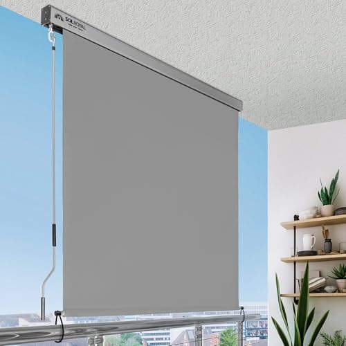Sol Royal Senkrechtmarkise 140x250 cm MS5 Markise – Robuster Balkonsichtschutz Abnehmbare Handkurbel Wasserabweisender Sonnenschutz Terrasse Balkon Garten Wetterfeste Vertikalmarkise Grau von Sol Royal
