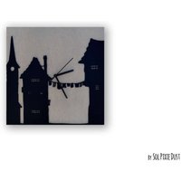 Beton Mit Schwarzem Acrylquadrat „Leben in Der Stadt" - Wanduhr Moderne Kinderzimmer Babyzimmer Küchendekoration von SolPixieDust