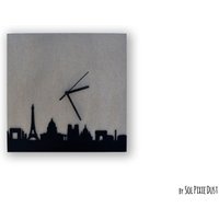 Betonquadrat Mit Schwarzem Acryl - Paris Skyline Wanduhr Moderne Reisegeschenkidee Jubiläumsgeschenk Paarziele von SolPixieDust
