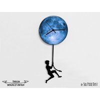 Boy Jumping On The Moon - Wanduhr Mit Pendel Unikat Wanddeko Geschenkidee von SolPixieDust