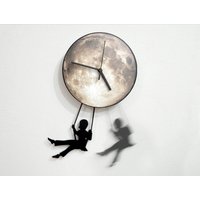 Boy Swinging On The Moon - Wanduhr Mit Pendel Unikat Wanddeko Geschenkidee von SolPixieDust