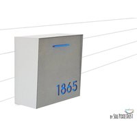 Briefkasten Mit Beton Gesicht | Tür, Pinsel Silber Aluminium Körper Und Blaue Acryl Nummer, Modernes Design, Benutzerdefinierte Wand Mailbox, Typ 1 von SolPixieDust