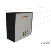 Briefkasten Mit Beton Gesicht | Tür, Schwarzer Aluminium Körper Und Holz Vanish Zahlen, Modern Style Custom Mailbox, Wandmontierte Typ 1 von SolPixieDust