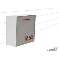 Briefkasten Mit Beton Gesicht | Tür, Silberfarbener Aluminium Körper Und Rotem Acryl, Modernes Design, Benutzerdefinierte Mailbox, Wandmontierte von SolPixieDust