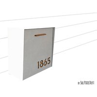 Briefkasten Mit Beton Gesicht | Tür, Weißer Aluminiumkorpus Und Holzlack Nummer, Modernes Design, Benutzerdefinierte Mailbox, Wandmontierte Typ 1 von SolPixieDust