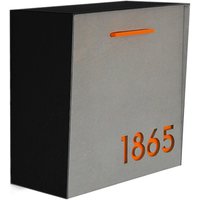 Briefkasten Mit Betonfläche | Tür, Schwarzem Aluminiumkörper Und Orangefarbenem Acryl, Benutzerdefinierter Im Modernen Stil An Der Wand Montierter von SolPixieDust