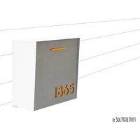 Briefkasten Mit Betonfläche | Tür, Weißem Aluminiumkörper Und Gelber Acrylnummer, Modernes Design, Benutzerdefinierter Briefkasten von SolPixieDust