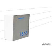 Briefkasten Mit Betongesicht | Tür, Weißem Aluminiumkörper Und Blauer Acrylnummer, Modernes Design, Benutzerdefinierter Briefkasten, An Der Wand von SolPixieDust