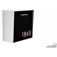 Briefkasten Mit Schwarzem Aluminiumgesicht, Gebürstetem Silbernem Körper Und Natürlicher Holznummer, Modernes Design, Benutzerdefinierter von SolPixieDust