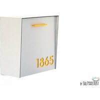 Briefkasten Mit Silbernem Gesicht Und Körper Aus Aluminiumbürste Gelber Acrylnummer, Modernes Design, Benutzerdefinierter Wandbriefkasten, Mailnest von SolPixieDust