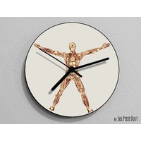 Lustiger Roboter Vitruvian Man 3, Leonardo Da Vinci, Anatomie, Vinci Zeichnung, Da Illustration, - Wanduhr von SolPixieDust