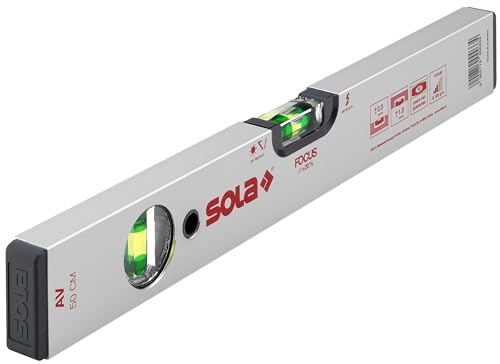 SOLA AV Wasserwaage 50cm - Präzise Wasserwaage für Profis, Patentierte SOLA-FOCUS Libellen, Bessere Ablesbarkeit bei Dämmerlicht, Robustes Aluminiumprofil, 30 Jahre Dichtheitsgarantie von Sola
