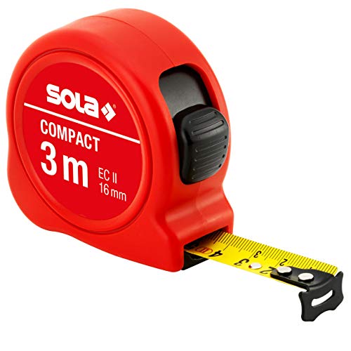 SOLA COMPACT - Bandmaß 3m / 16mm - Taschenbandmaß mit Gürtelclip - Stahlband, gelb lackiert mit mm Skala - Genauigkeitsklasse II - Rollmeter mit beweglichem Endhaken - Metermaß Länge - 3m, 5m, 8m SOLA COMPACT - Bandmaß 3m / 16mm - Taschenbandmaß mit Gürtelclip - Stahlband, gelb lackiert mit mm Skala - Genauigkeitsklasse II - Rollmeter mit beweglichem Endhaken - Metermaß Länge - 3m, 5m, 8m von Sola