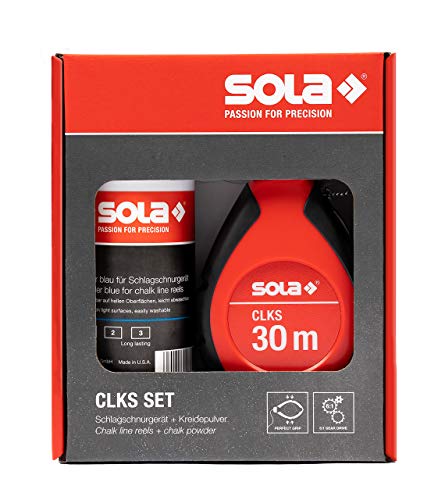 SOLA CLKS Schlagschnur Set Blau - 30 m Markierschnur mit Kreide BLAU 230 g im praktischen Set - schneller Schnureinzug durch 6:1 Getriebe - großes und robustes Kunststoffgehäuse von Sola