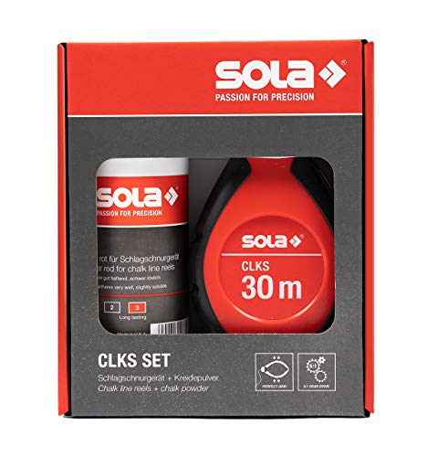 SOLA CLKS Schlagschnur Set Rot - 30 m Markierschnur mit Kreide ROT 230 g im praktischen Set - schneller Schnureinzug durch 6:1 Getriebe - großes und robustes Kunststoffgehäuse von Sola