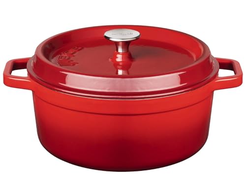 SOLA Gusseisen Bräter/Cocotte mit Deckel, Rund 28 cm, 5.0 L, Emailliert, Schmortopf für alle Herdarten, ideal für Schmorgerichte, 100% PFOA-frei, Spülmaschinengeeignet, Ofenrot SOLA Gusseisen Bräter/Cocotte mit Deckel, Rund 28 cm, 5.0 L, Emailliert, Schmortopf für alle Herdarten, ideal für Schmorgerichte, 100% PFOA-frei, Spülmaschinengeeignet, Ofenrot von Sola