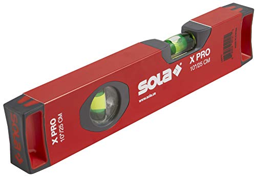 SOLA LSX10 X PRO Wasserwaage aus Aluminium, mit 2 60% vergrößerten Fläschchen, 25,4 cm, Rot von Sola
