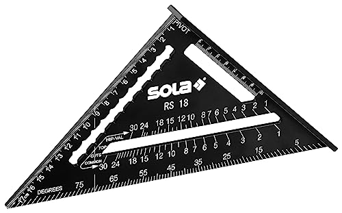 SOLA - RS 18-5in1 Zimmermannswinkel - Anschlagwinkel 18 cm - robuster Schreinerwinkel aus Aluminium mit metrischer Skala - Multifunktionswinkel: Lineal, Anschlagwinkel, Gehrungswinkel, Winkelmesser von Sola