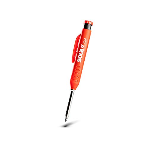 SOLA Tieflochmarker TLM - Marker mit integriertem Spitzer und Halteklemme - Universalmine 2.8mm schwarz mit Graphit und Wachsanteil Härte 2B - exakte Markierungen bis zu 45 mm Tiefe (1) von Sola