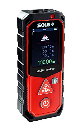 SOLA Vector 100 Pro Laser-Entfernungsmesser 100 m - Laser-Messgerät – 11 Messfunktionen - Kamera mit eingebautem 4-Fach Zoom - USB Schnittstelle - Bluetooth + App – NI-Mh Akku – IP65 von Sola