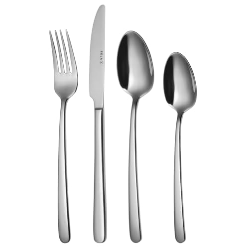 Sola Donau Besteck Set - 6 Personen Essbesteck - 24 Teilig, 18/10 Rostfreiem Stahl - Robustes & Elegantes Design - Tafelbesteck - Spülmaschinenfest - Set mit Messern, Gabel, Löffel, Teelöffel & mehr von Sola