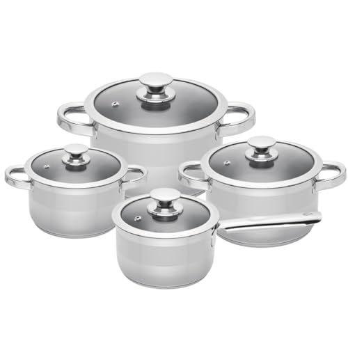 Sola Furore Topfset Induktion, 4-teilig, Kochtopf Set mit deckel, Edelstahl poliert, Töpfe unbeschichtet, für alle Herdarten incl Induktion, 3 Kochtöpfe und 1 Stielkasserolle, Spülmaschinenfest von Sola
