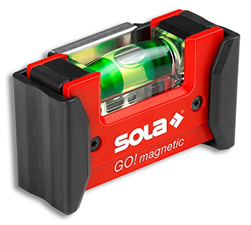 Sola GO! magnetic CLIP - Mini-Wasserwaage magnetisch aus glasfaserverstärktem Kunststoff - Magnet-Wasserwaage klein mit V-Nut für Rohre - kleine Pocket-Wasserwaage magnetisch - mit Gürtelklemme von Sola