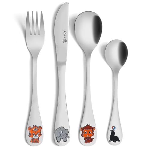 Sola Jungle Kinderbesteck-Set - 1 Person - 4 teilig - Hochwertiger Edelstahl von Sola