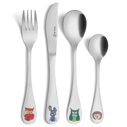 Sola Waldtiere Kinderbesteck-Set - 1 Person - 4 teilig - Hochwertiger Edelstahl von Sola