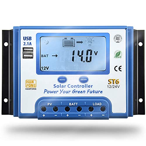 SolaMr 20A Solarladeregler 12V/24V Intelligenter Regler mit LCD-Display und doppeltem USB-Anschluss für Solarbatterien - ST6-20A von SolaMr