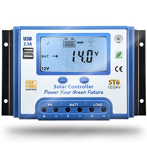 SolaMr 60A Solarladeregler 12V/24V Intelligenter Regler mit LCD-Display und doppeltem USB-Anschluss für Solarbatterien - ST6-60A von SolaMr