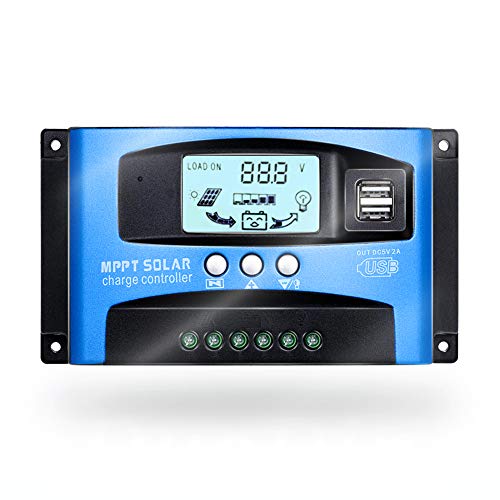 SolaMr 60A Solarladeregler 12V/24V Solarpanel-Batterie Laderegler mit LCD-Display und Doppeltem USB-Anschluss - 60A von SolaMr