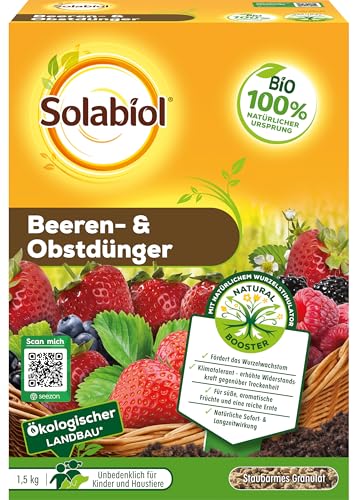 Solabiol Beeren- & Obstdünger, Spezialdünger mit Sofort- und Langzeitwirkung für alle Beerenpflanzen, Kernobst und Steinobst 1,5 kg von Solabiol