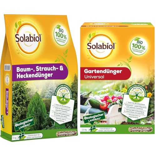 Solabiol Baum-, Strauch & Heckendünger mit Wurzelstimulator & Bio Gartendünger Universal mit Sofort- und Langzeitwirkung für Obst, Gemüse und Zierpflanzen 2,5 kg von Solabiol