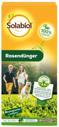 Solabiol Bio Rasendünger – 10 kg Langzeitdünger mit natürlichem Wurzelstimulator für 200 m² – Nachhaltige Pflege bis zu 14 Wochen für saftig grünen Rasen von Solabiol