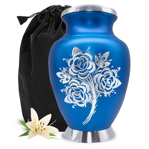 Blaue Rose Urne groß – Blaue Urne für Asche – Premium-Tasche enthalten – Ehren Sie Ihre Liebsten mit handgefertigter Beerdigungsurne von Solace Forever