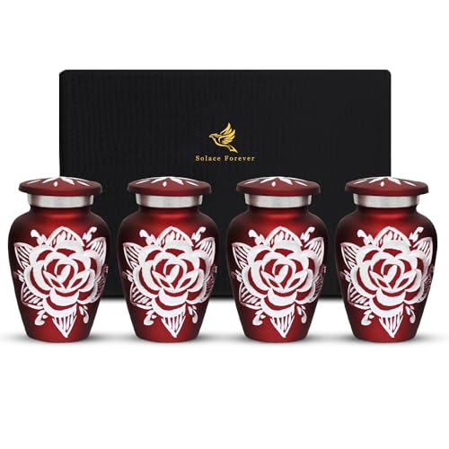 Kleine Urnen für menschliche Asche Andenken – Rote Rosenurnen Set von 4 – Mini-Urnen für Frauen und Männer mit Premium-Box & Taschen – Ehren Sie Ihre Liebsten mit Beerdigungsurnen – rote Urnen für Kleine Urnen für menschliche Asche Andenken – Rote Rosenurnen Set von 4 – Mini-Urnen für Frauen und Männer mit Premium-Box & Taschen – Ehren Sie Ihre Liebsten mit Beerdigungsurnen – rote Urnen für von Solace Forever